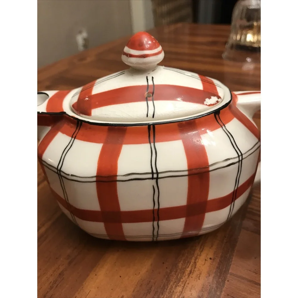 vintage japanese Russet‎ plaid teapot coffee pot